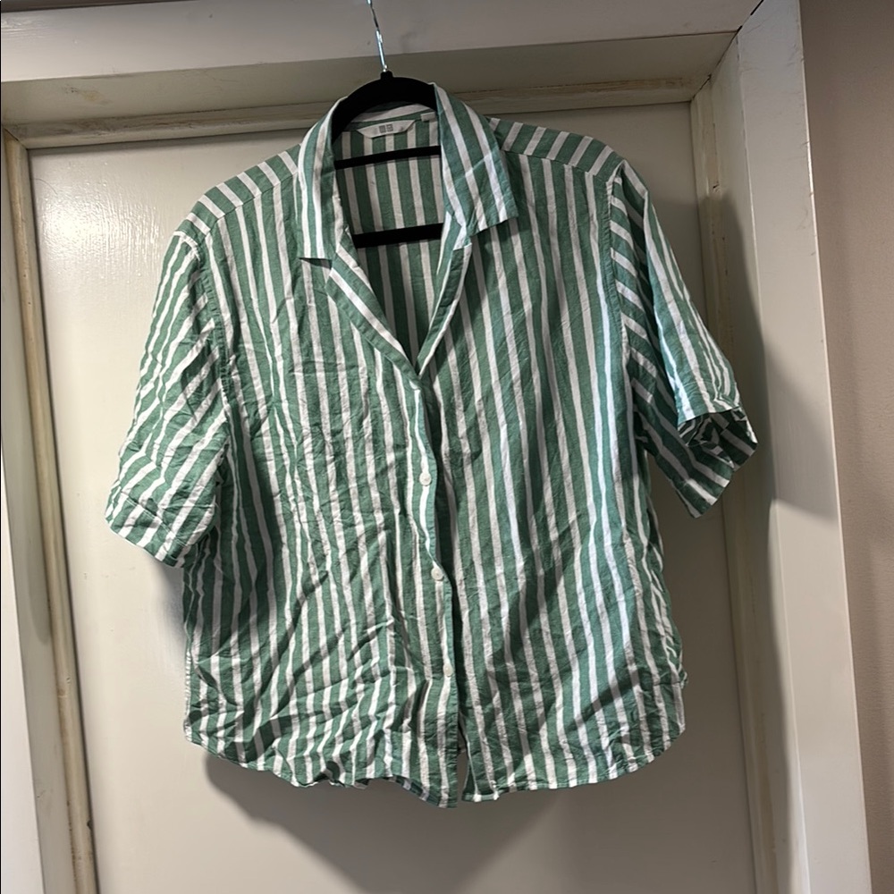 Uniqlo Linen Blend Striped Button-Up Shirt